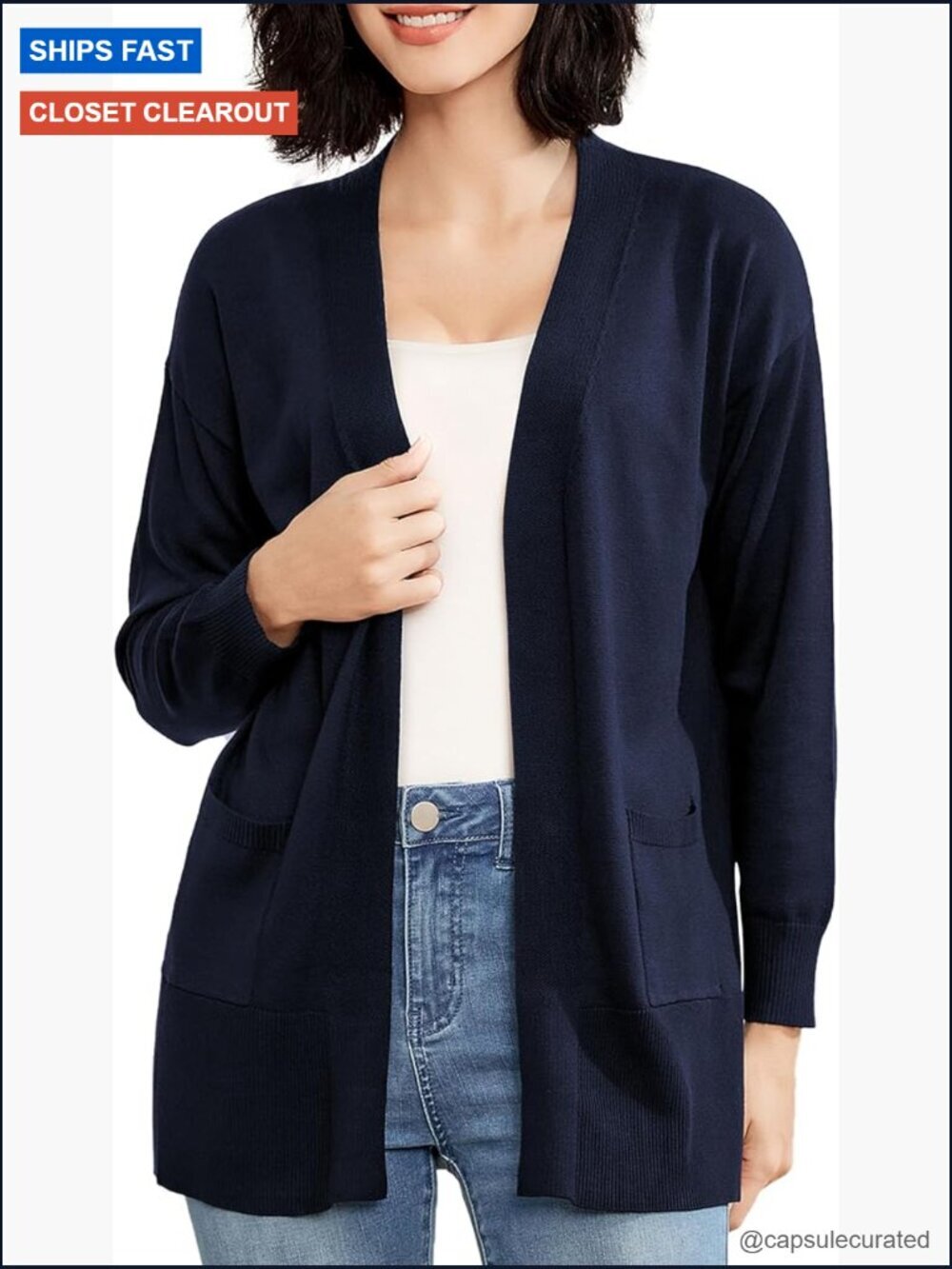 Open Front Long Sleeve Cardigan Sweater with Pockets